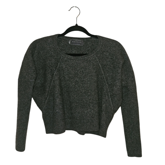 Velvet by Graham & Spencer Gray 100% Cashmere Long Sleeve Cropped Sweater Size S - Picture 3 of 5